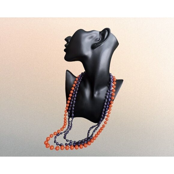 Unbranded Jewelry - Orange 30” and matte purple plastic 53” bead necklace set of 2